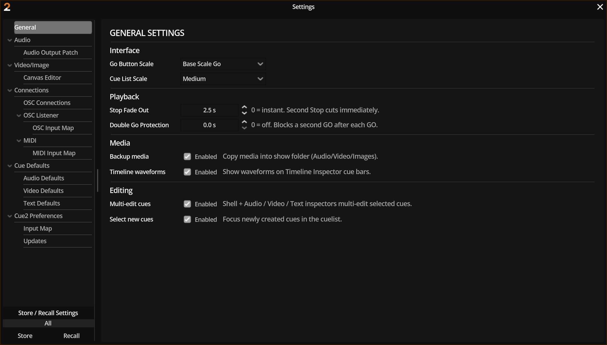 Settings window
