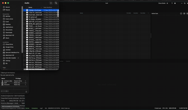 Dropping an audio file onto the cuelist