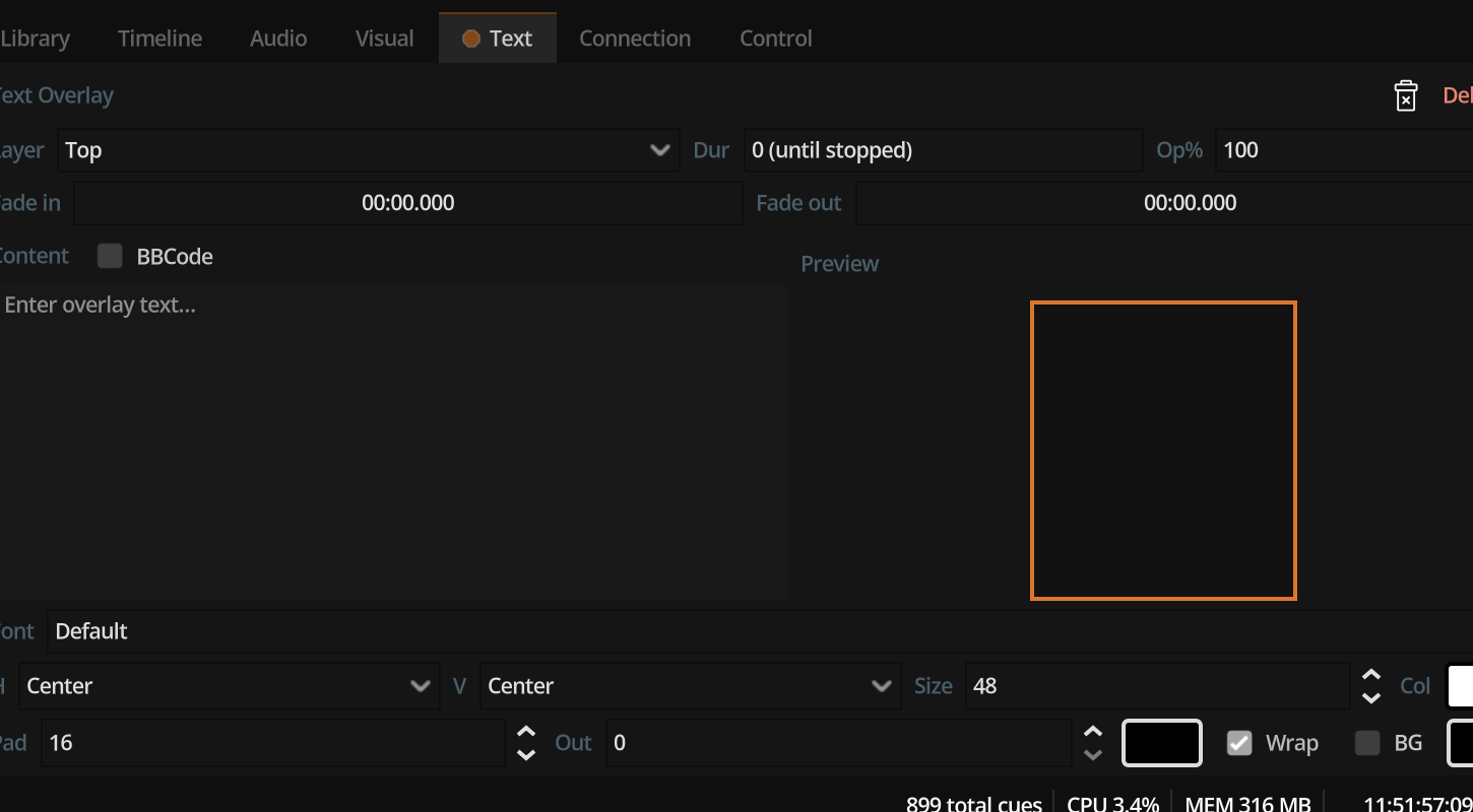 Text overlay setup